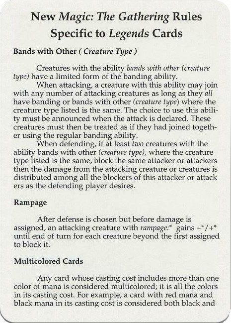 Image for Legends Rules Card (LEG) - Magic: The Gathering