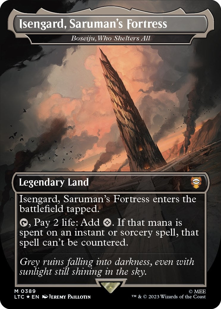 Image for Isengard, Saruman's Fortress - Boseiju, Who Shelters All (Borderless) (Surge Foil) (389) (LTC) - Magic: The Gathering