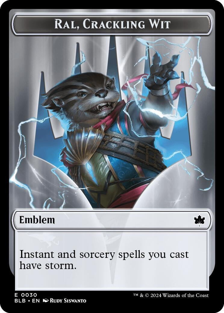 Image for Emblem - Ral, Crackling Wit // Bushy Bodyguard Double-Sided Token (30 // 20) (BLB) - Magic: The Gathering